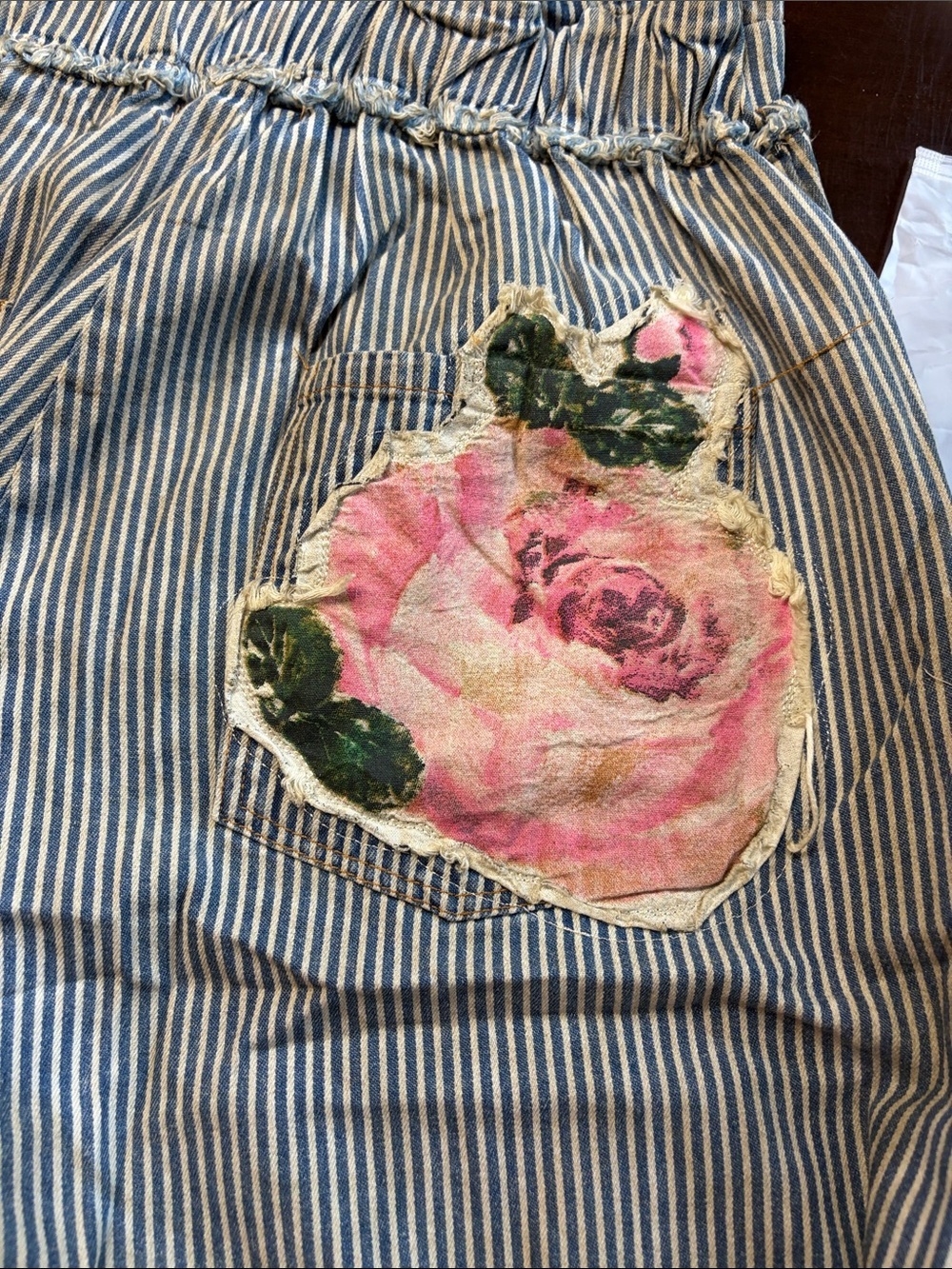 NWT A RARE BIRD Bohemian Vintage Rose Ticking High Waist Lace Denim Blue Stripe - Picture 13 of 16